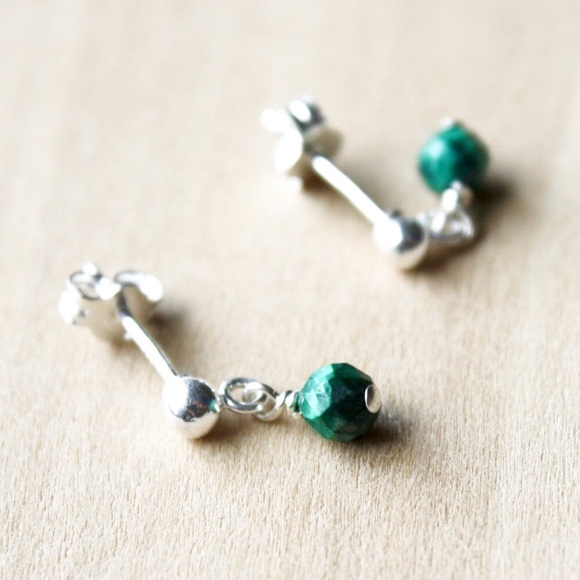 Malachite Earrings stud drop sterling silver handmade jewelry for women - Picture 1 of 2